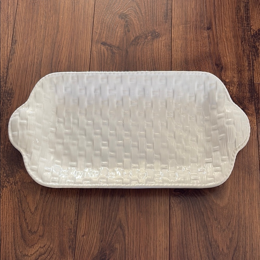 White Woven Ceramic Serving Tray